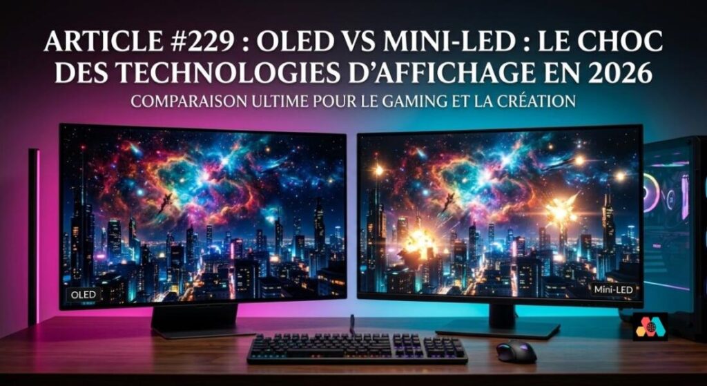Comparatif entre deux écrans PC gamer OLED et Mini-LED sur un bureau de jeu