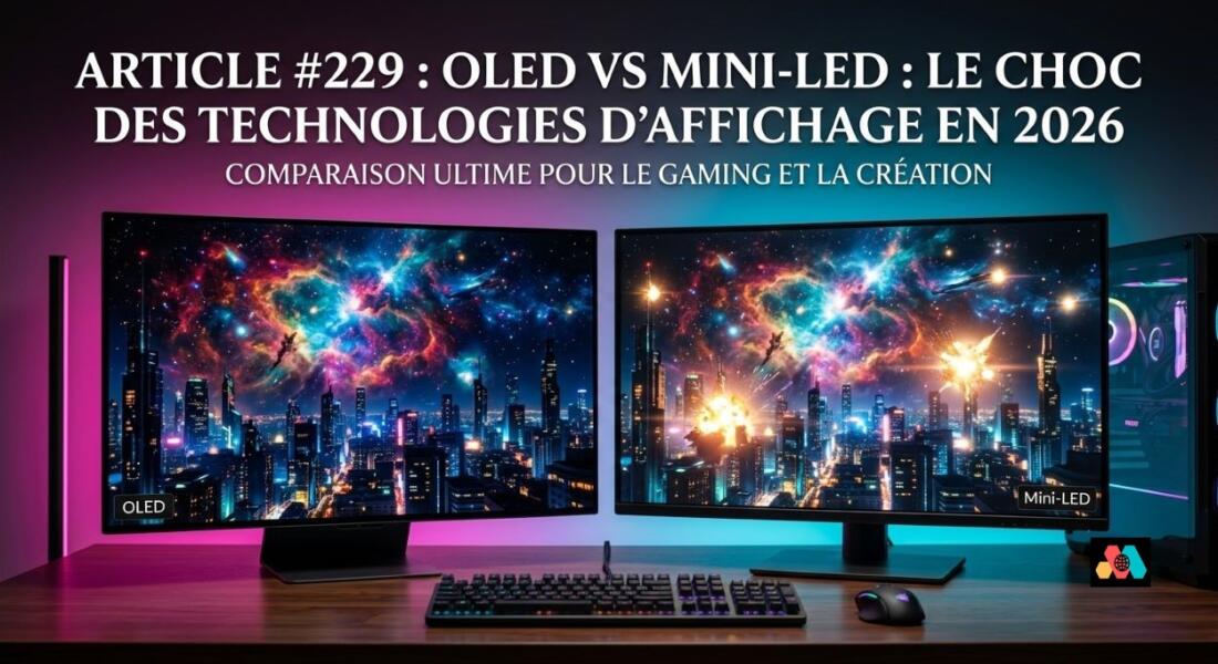 Comparatif entre deux écrans PC gamer OLED et Mini-LED sur un bureau de jeu