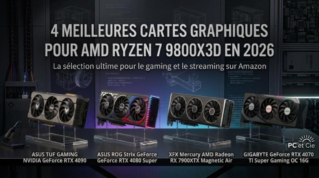 Comparatif des 4 meilleures cartes graphiques custom pour processeur AMD Ryzen 7 9800X3D.
