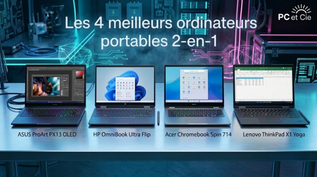4 meilleurs ordinateurs portables 2-en-1 convertibles 2026 – Comparatif ASUS, HP, Acer et Lenovo