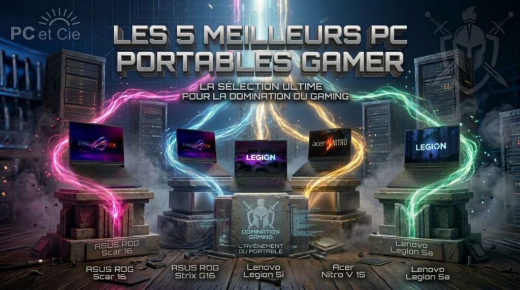 Comparatif des 5 meilleurs ordinateurs portables gaming 2026 avec cartes graphiques NVIDIA RTX 5000 et processeurs Intel Core Ultra / AMD Ryzen